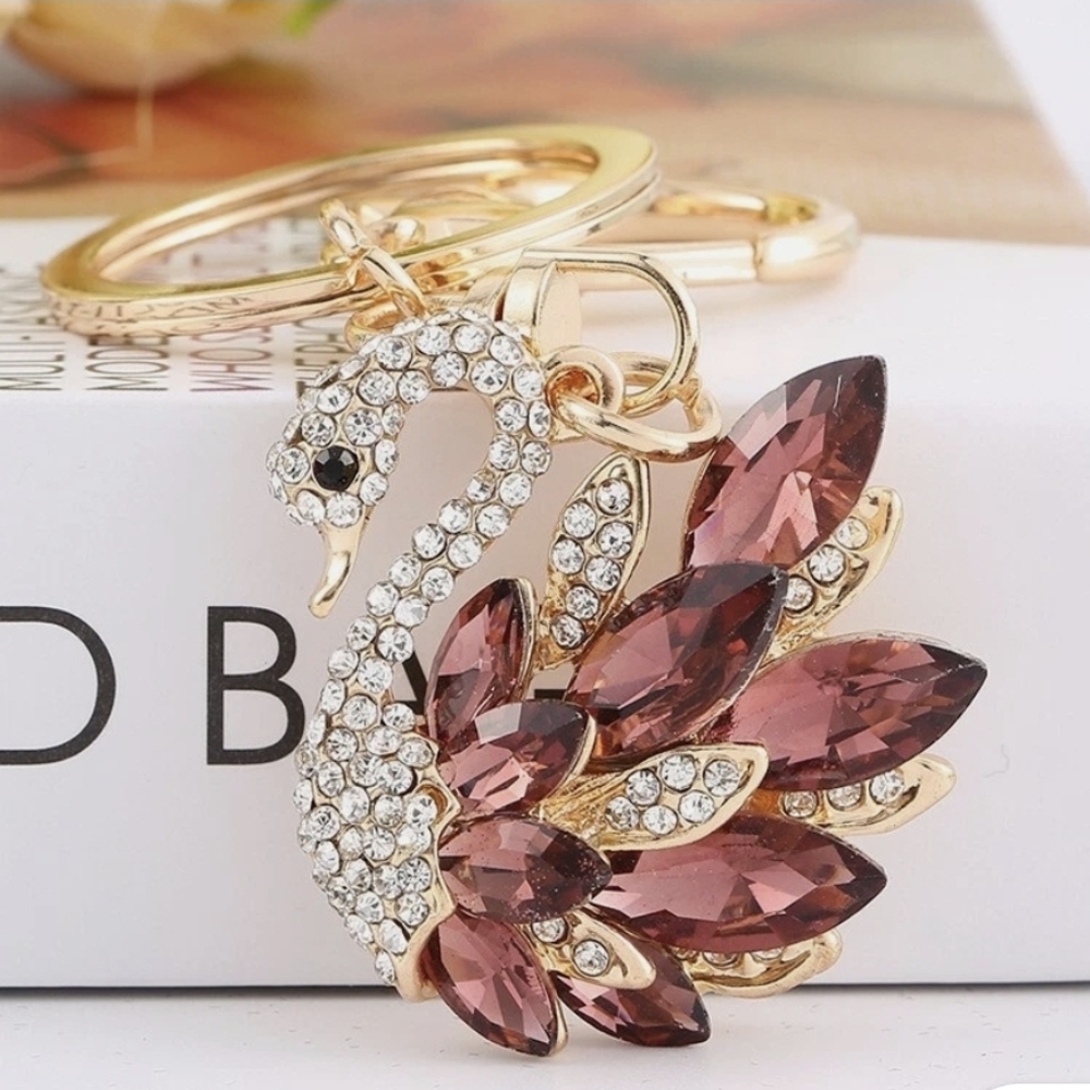 Elegant Gold and Purple Swan Keychain